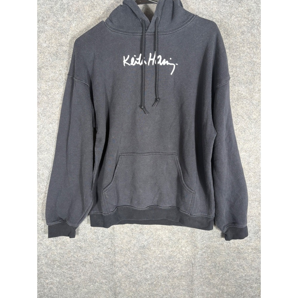Keith Haring‎ Black Hoodie Heart Face Graphic Pullover Men's Size Large